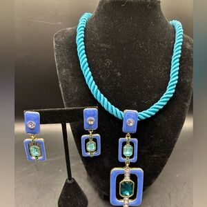 Heidi Daus Thoroughly Modern Elegant Blue and Green Enamel Jewelry Set